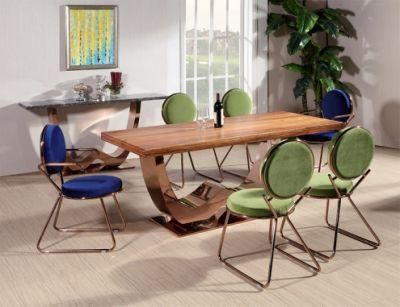 Top Quality Rectangle Dining Tables with Luxury Stainless Steel Frame and Solid Wood Top
