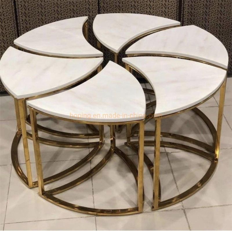 Chinese Marble Metal Dining Table Luxury Home Steel Base Plate Rose Gold Round Glass Coffee Table 6 Seater Restaurant Table