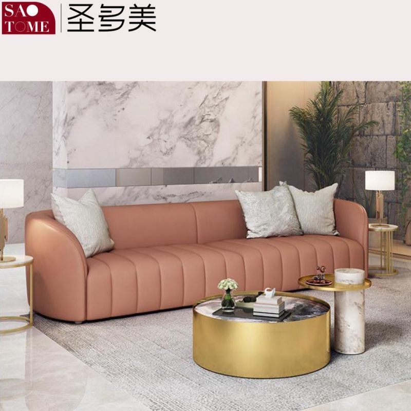 Modern Hotel Home Living Room Furniture Solid Wood Frame Leather Sofa