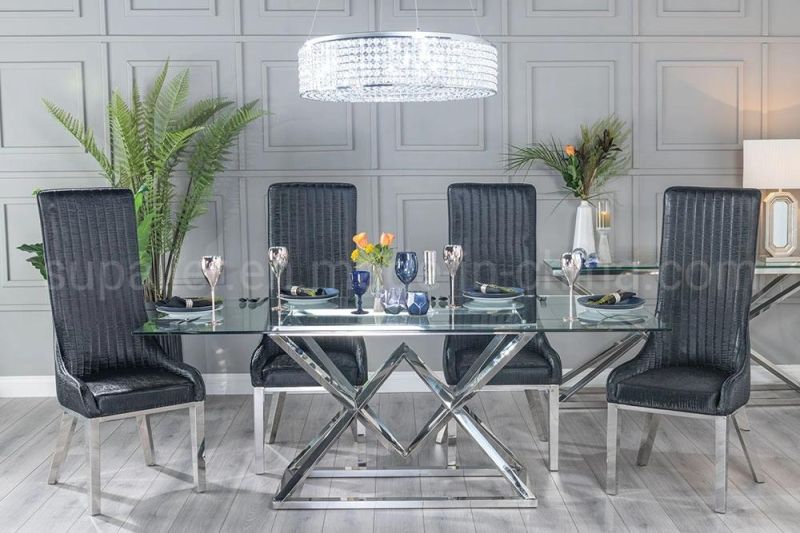 Modern Home Furniture Tempered Glass Stainless Steel Dining Table