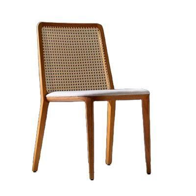 Modern New Nordic Design Rattan Chair Solid Wood Frame Dining Rattan Chair Wholesale Furniture