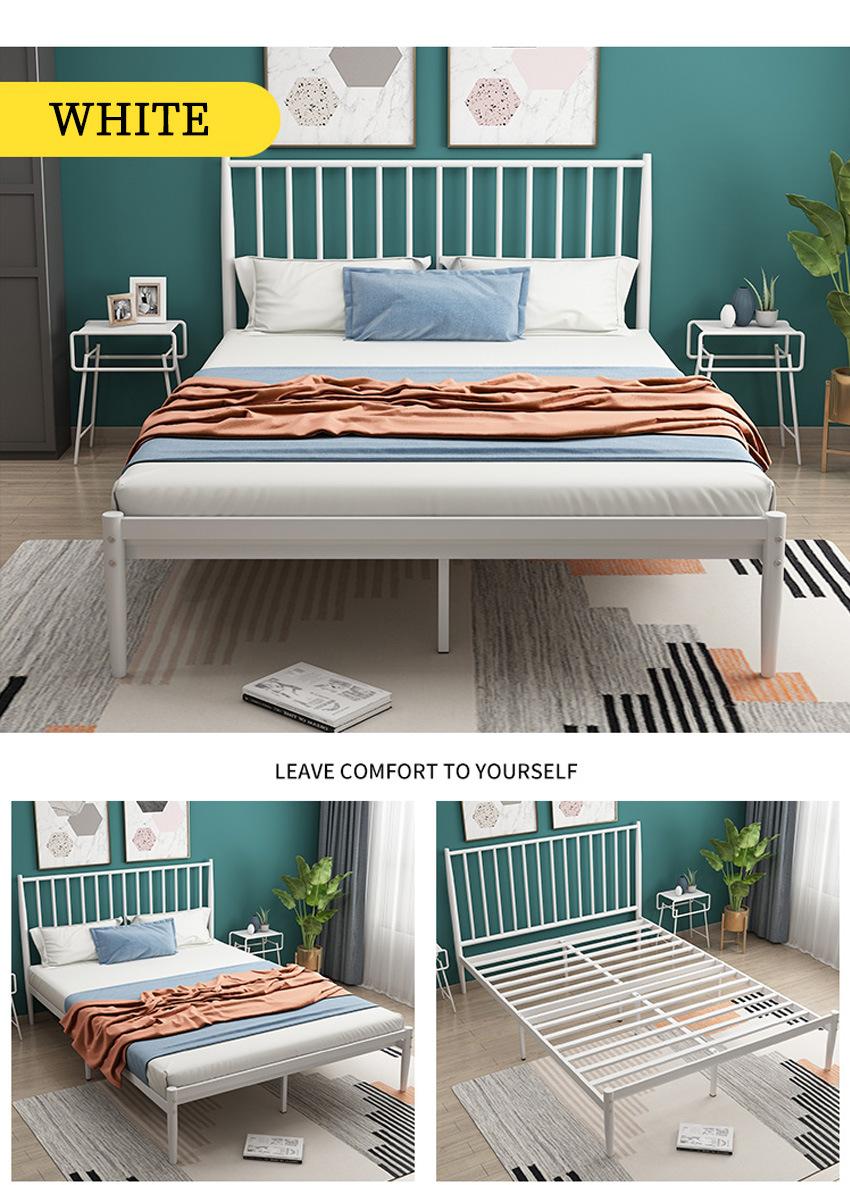 Nordic Modern Bedroom Household Furniture Upholstered Metal Full Size Bed
