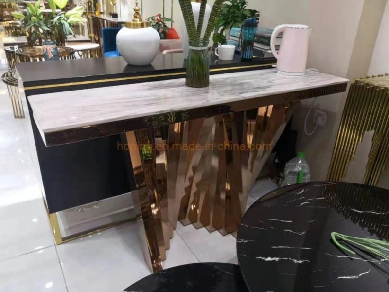 Hollywood Console Table in Golden Black Metal Base with Mirrored Glass Top