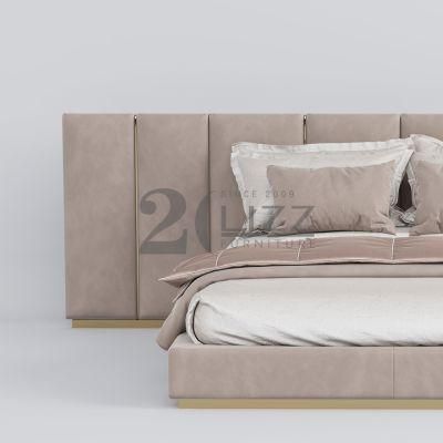 Nordic High a Velvet Fabric Apartment Hotel Home Furniture Modern Bedroom Wooden Bed with Super Headboard