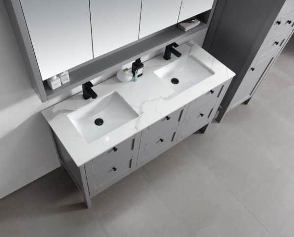 Dark Gray Vanity and Carrara Marble Vanity Top with Rectanglular Undermount Bowls