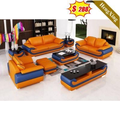 Simple Design Wooden Home Furniture Living Room Sofas Set Manager Office Room Orange Color PU Leather 3 Seat Plus 2 Single Seat Sofa