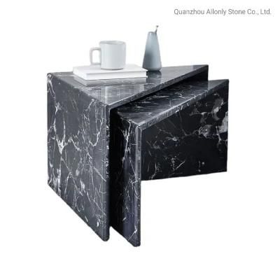 Modern Natural Stone Black Marble White Veins Sofa End Table