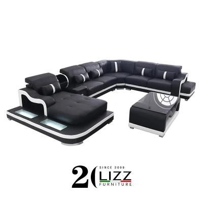 Modern LED Furniture Set Living Room Sectional Leather Couch