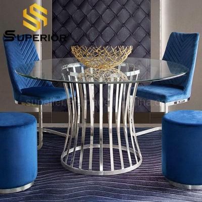 Cheap Price Round Glass Dining Table with Stainless Steel Base