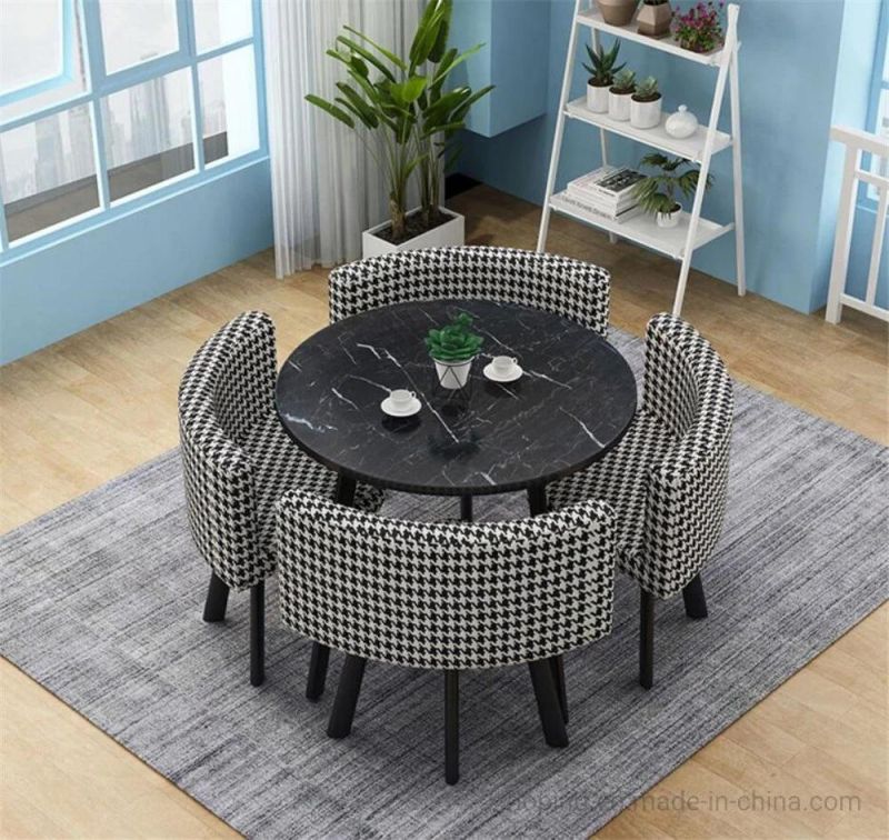 Minimalist Square Coffee Table and Round Chair 1+4 Restaurant Designed Leisure Carbonate Steel Leg Furniture Hotel Restaurant Cafe Coffee Shop Chair