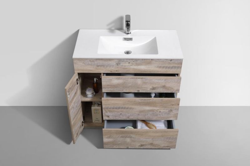 Log Color Solid Wood American Bathroom Cabinet with Marble Top