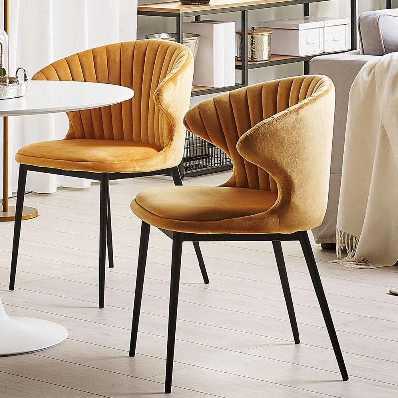 Modern Comfortable Fabric Soft Home Restaurant Dining Chair with Metal Legs