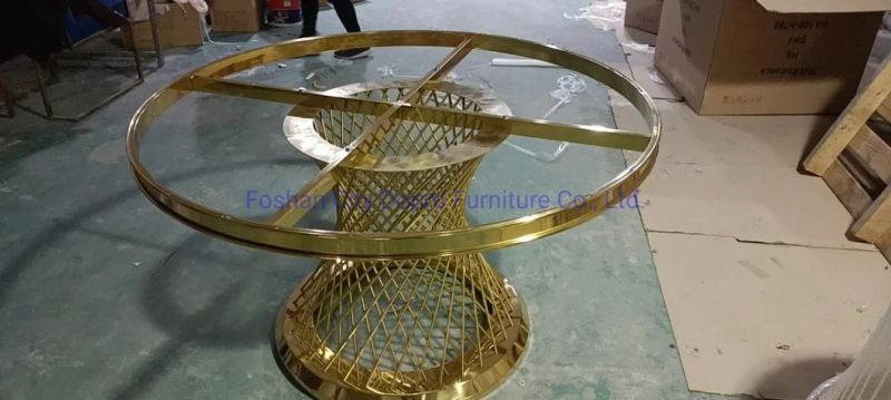 Popular Design Round Dining Table Gold Marble Top