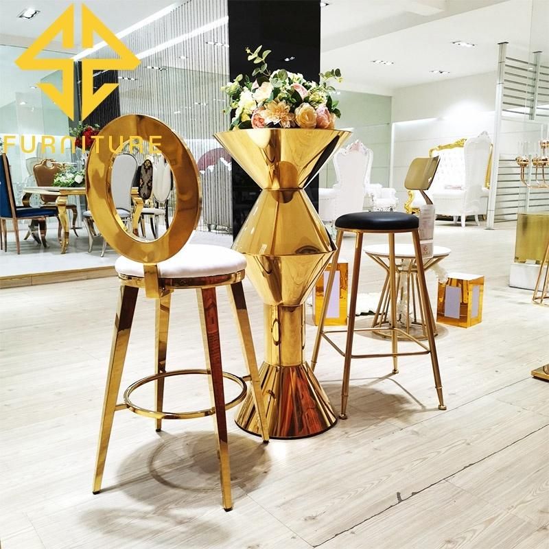 Modern Design Hotel Furniture Golden Stainless Steel High Bar Stool