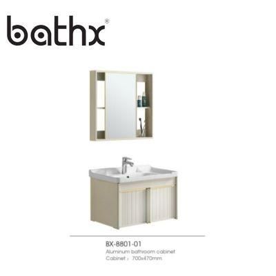 Modern Hotel Wall-Mounted Ceramic Basin Mirror Space Aluminum Cabinet Waterproof Bathroom Vanity Cabinet