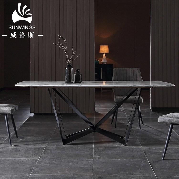 Italian Carrara Natural Marble Dining Table with Metal Base