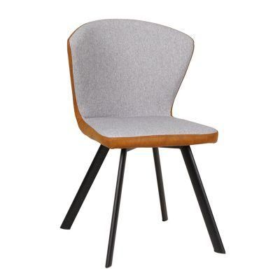 Metal Leg Room Furniture Fabric Chair Front PU Back Dining Chairs