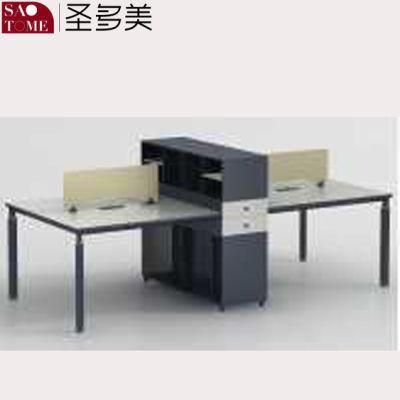 Modern Office Furniture Desk Four-Person Work Table with Screen Clip and File Rack