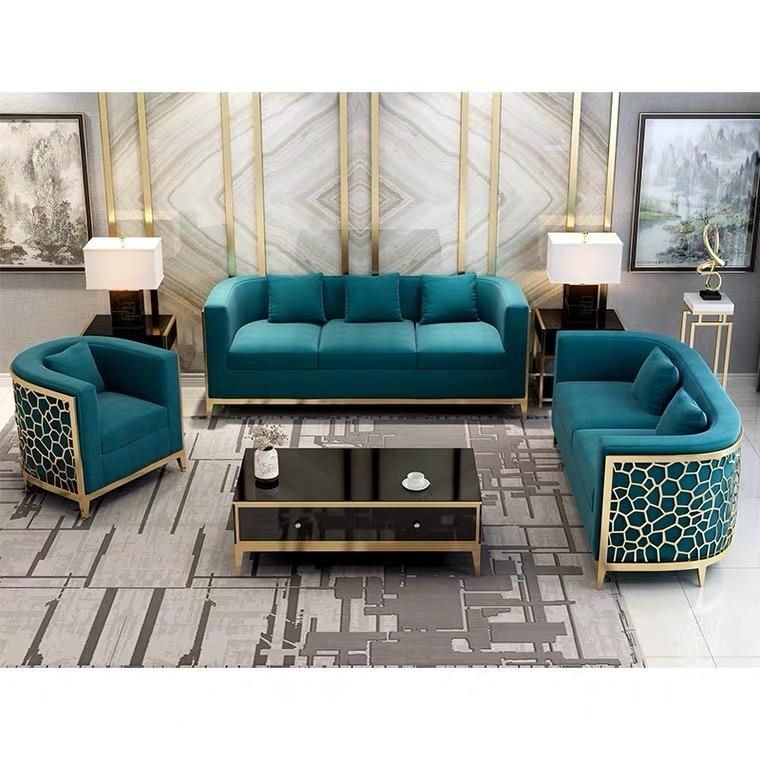 Hyc-Sf08 Green Velvet Stainless Steel Base Durable Modern Couch Living Room Sofa