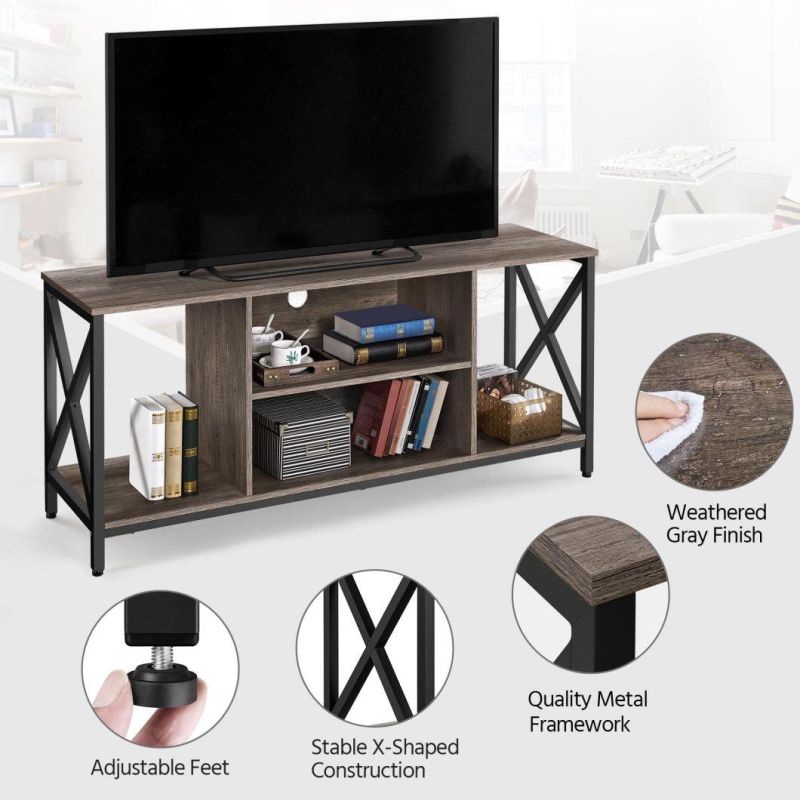 TV Stand for 65 Inch TV Console Table with Storage Shelves Cabinet, 55" Wood Entertainment for Living Room