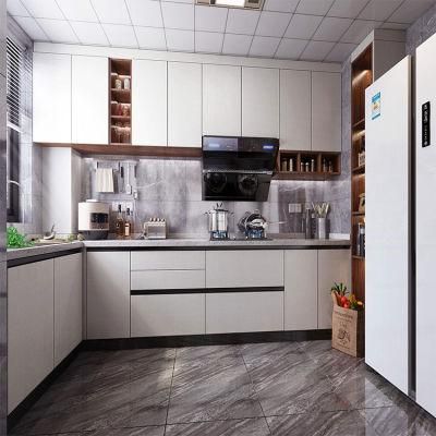 Project House High Quality Kitchen Cabinets Set Simple Designs Modern White L Shaped Handless Kitchen Cabinet