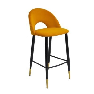 Modern Orange Dark Gray Color High Bar Stool Velvet Seat Bar Chair with Black Golden Legs