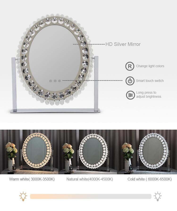 Oval Crystal Mirror Diamond Glass Vanity LED Makeup Mirror