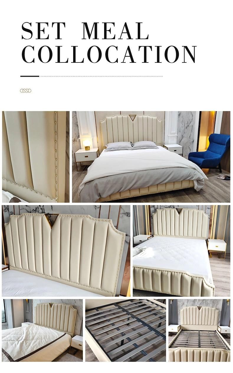 European Modern Light Luxury Bedroom Furniture Leather Bed King Size Wedding Bed