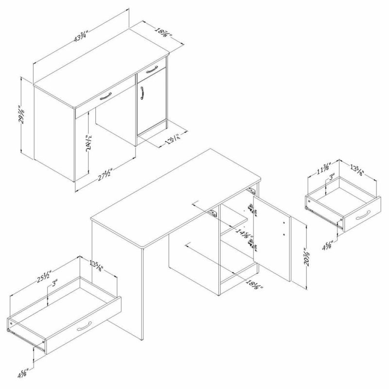 Small Computer Desk with Drawers, Pure Black