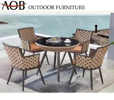 Modern Patio Garden Home Villa Cafe Hotel Restaurant Rope Outdoor Dining Chair Furniture with Round Table