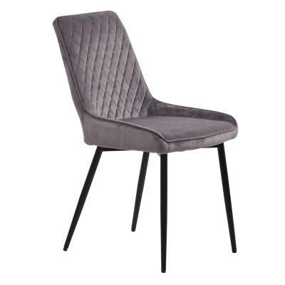 Home Furniture Modern Gray Velvet Fabric Dining Chair with Metal Legs for Living Room