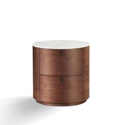 Luxury Round Table Natural Marble Top Walnut Veneer Body Nightstand Bedside Table Light Table