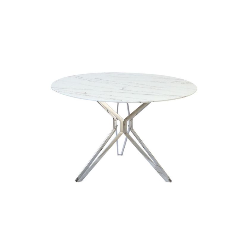 Tempered Glass Marble Dining Table with Stainless Steel Tube Leg