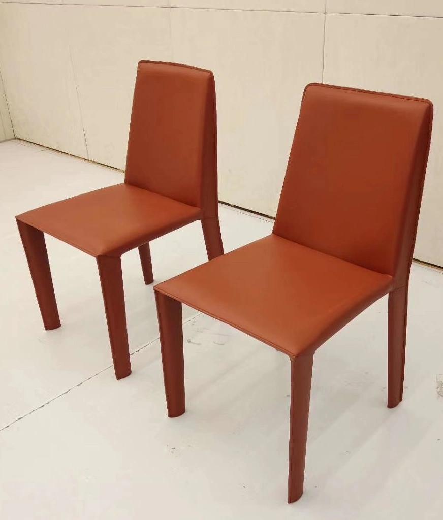 Modern Hard Saddle Leather Dining Chair with Heavy Steel Frame