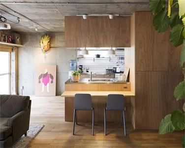 Apartment Long Lasting Modular Durable Wood Veneer Kitchen Cabinet with Bar Design