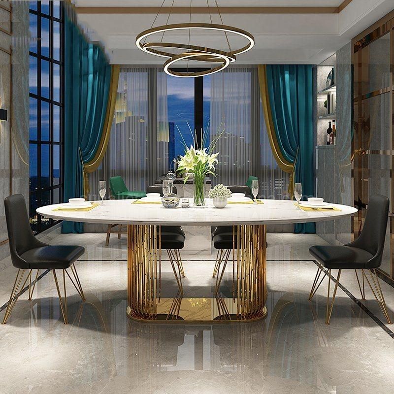 Modern Home Stainless Steel Oval White Artificial Marble Dining Table