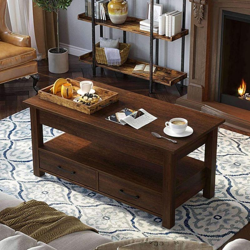 Modern Wood Coffee Table for Living Room with 2 Drawers