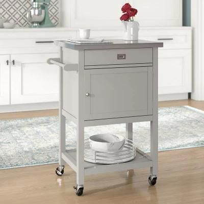 Home Basic Stainless Steel Grey Rolling Kitchen Cart with 1 Door 1 Drawer