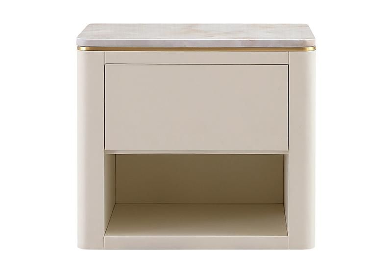 Zhida Wholesale Luxury Modern Home Furniture White Nordic Bedside Table Bedroom Furniture Wood Square Marble Top Nightstand Cabinet with 2 Drawers