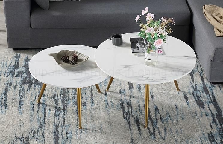 Stainless Steel Ethiopian Gold Nesting Coffee Table Marble