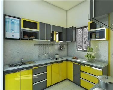 Modern Simple Waterproof Durable Bright Yellow PVC Kitchen Cabinet