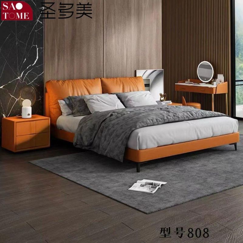 Modern Luxury Wooden Metal Steel Bed Frame Bedroom Dark Grey Leather King Bed
