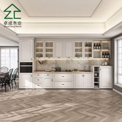 White Color Plywood Kitchen Cabinet with Glass Doors