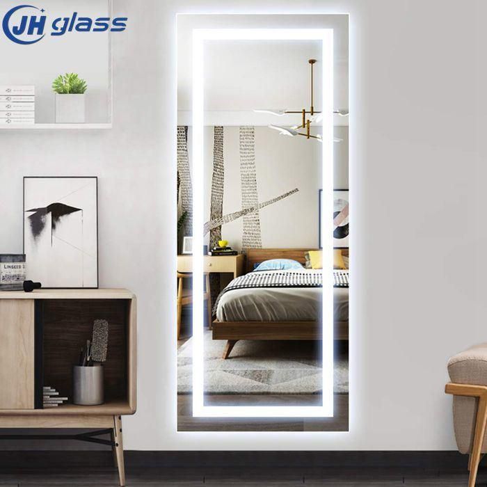 LED Mirror Full Length Dressing Rectangle Large Bedroom Living Room Mirror with Touch Button Dimmable Lighting