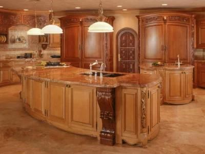 L-Shaped Kitchen Cabinet with Double Sink Factory Fiji Teak Wood Kitchen Cabinet Furniture