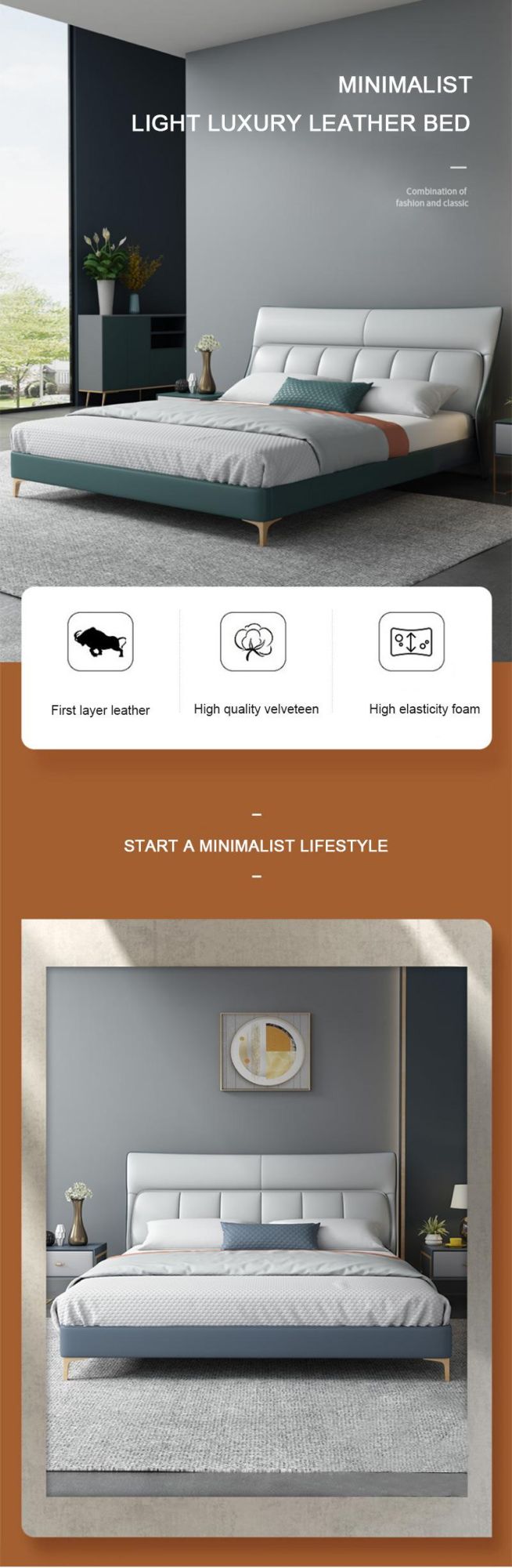 Modern Bedroom Sets Furniture Platform King Size Bed with Nightstand