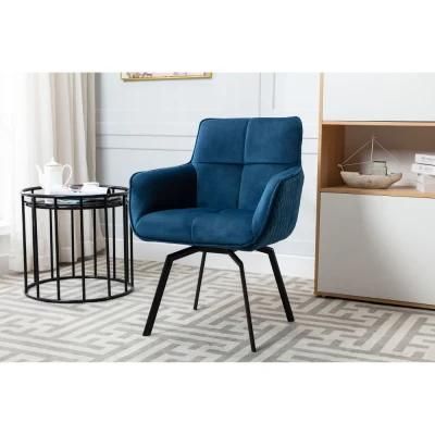 Hot Sale Square Oversize Upholstered Luxury Banquet Armrest Accent Chair Blue Velvet Living Room Leisure Chair with Metal Legs