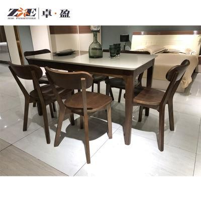 Modern Rubber Wood Walnut Color Wooden Design Dining Table