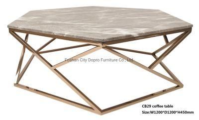 Dopro Geometric Style Stainless Steel Polished Rose Gold Coffee Table CB29, with Art Marble Table Top