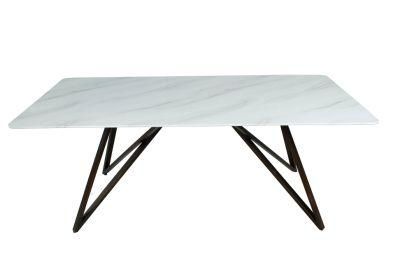 2021 Modern Design Simple Style Metal Leg Glass Steel Stone Top Cafe Table Dining Table